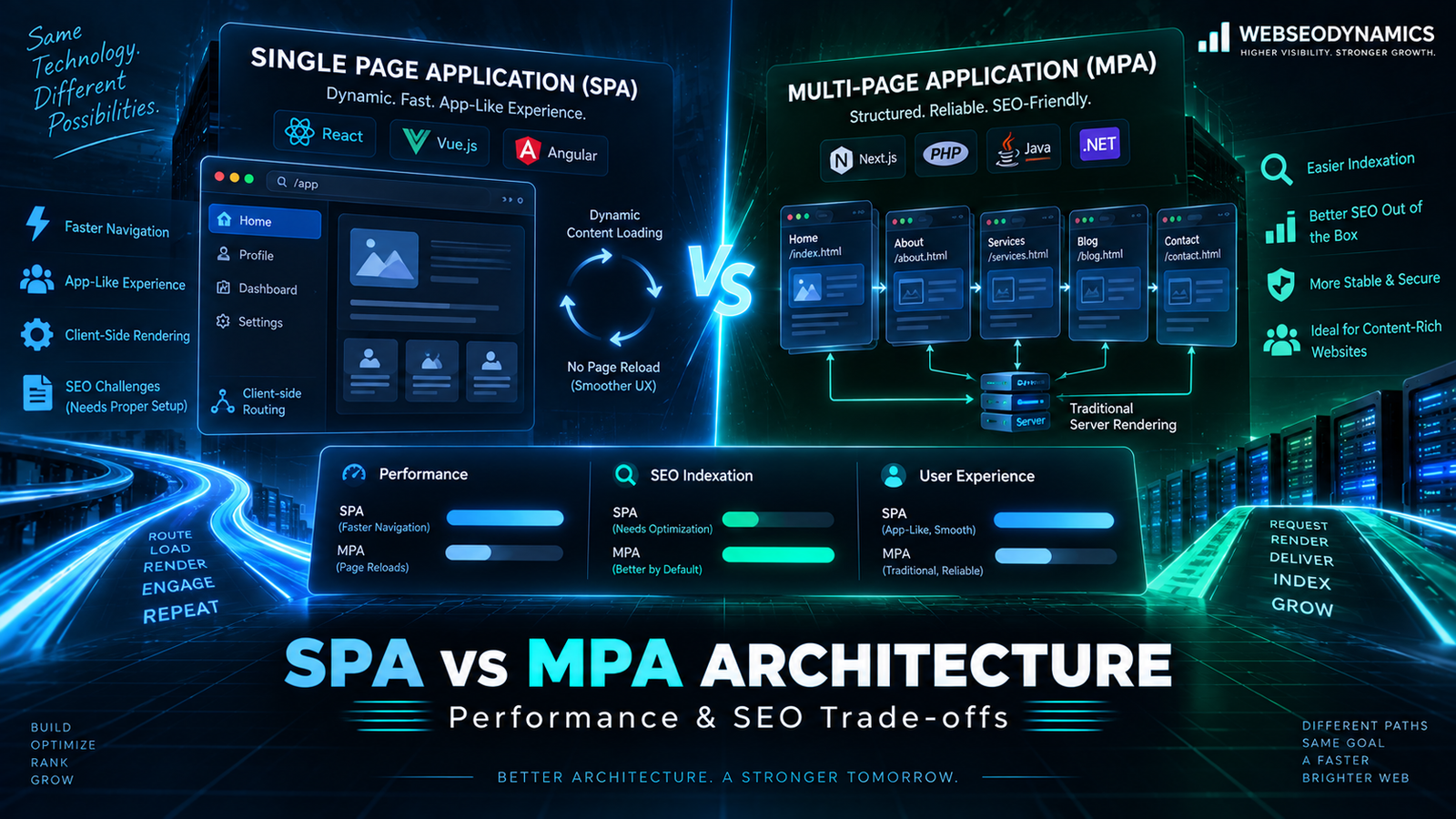 Single Page Applications (SPAs) vs Multi-Page Applications (MPAs): Performance & SEO - Development